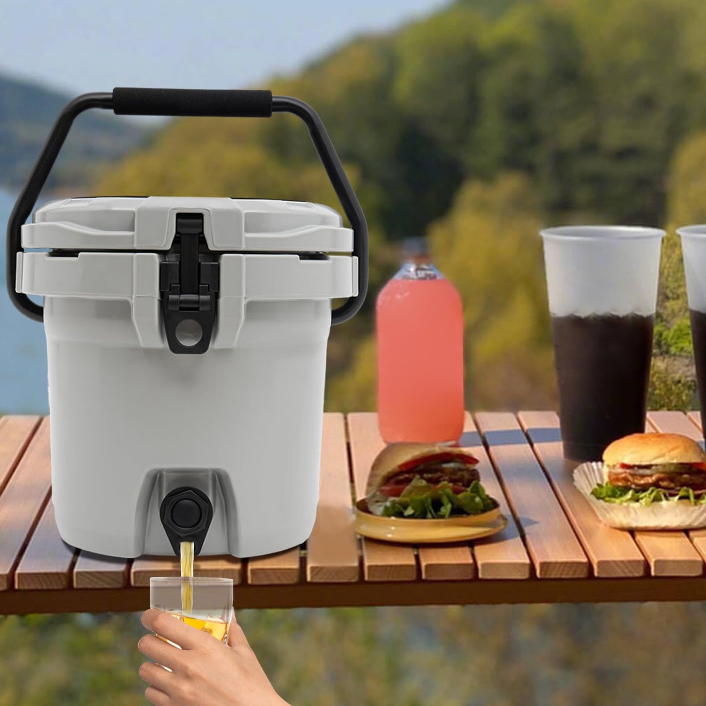 Water Beverage Cooler Portable Ice Water Dispenser Insulated Water Jug Drink Dispenser with Spout Outdoor Ice Bucket for Camping, Fishing, Picnics (2.5 Gallon)