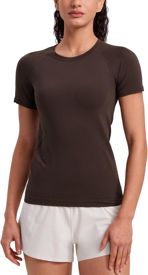 CRZ YOGA Seamless Workout Tops for Women - Breathable Short Sleeve Athletic Tees | Hip Length Gym Shirts