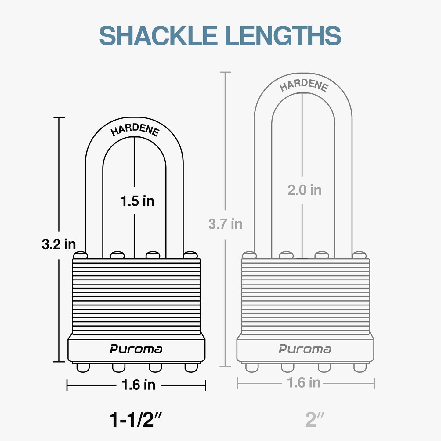 Puroma Lock 1 Pack Padlocks, 1-1/2” Long Shackle Heavy-Duty Locks with 2 Keys, 40mm Hardened Steel Keyed Alike Padlocks for Sheds, Gates, Fences, Toolbox, Outdoor and Indoor Use（Silver）