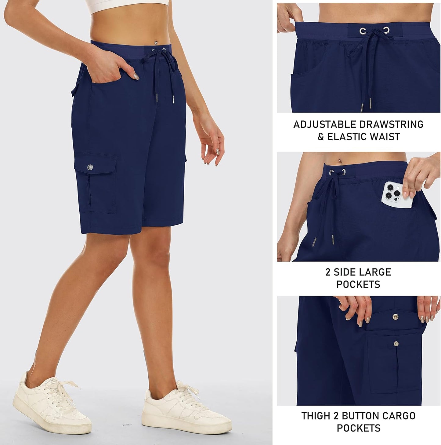 MoFiz Women's Hiking Cargo Shorts - Lightweight Quick-Dry Design | 10" Length, 6 Pockets for Outdoor Adventures