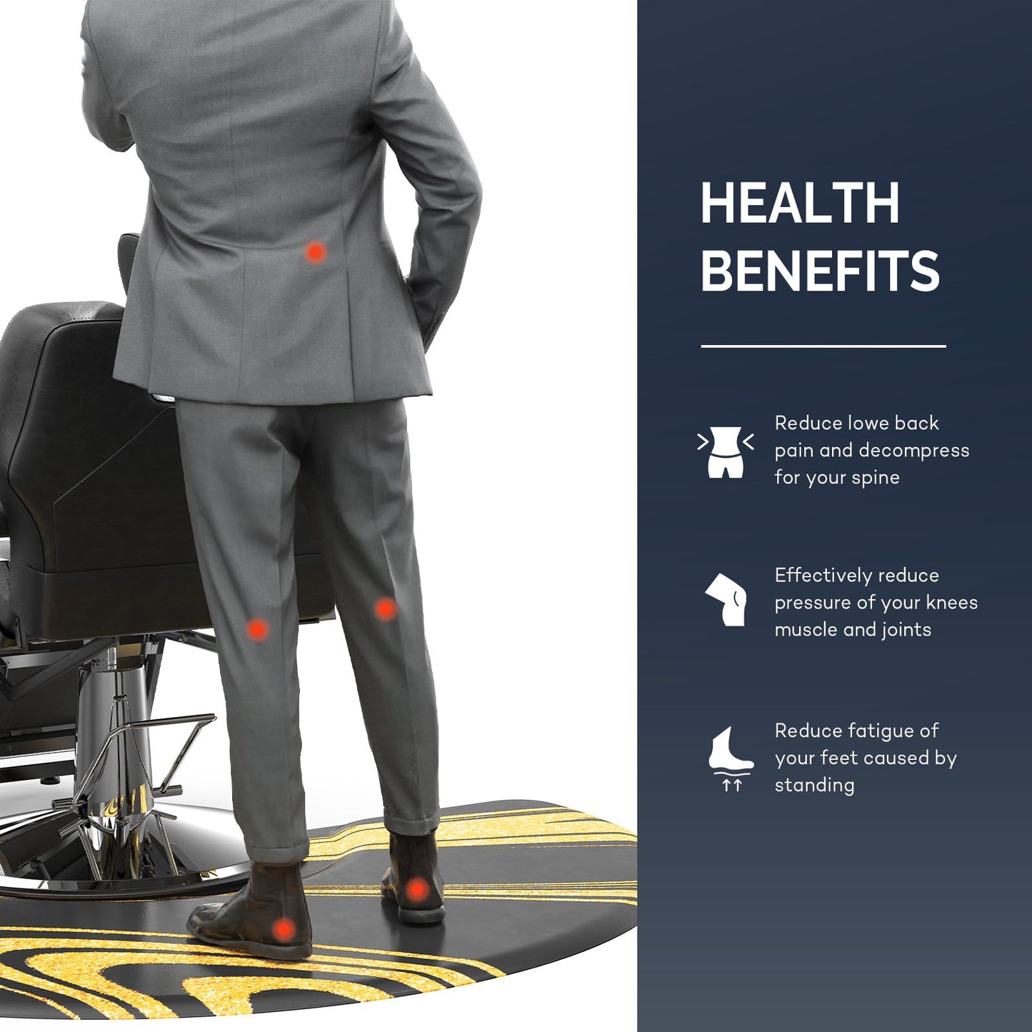 OmySalon 3’x 5’x5/8'' Thick Salon Mats for Hair Stylist Anti Fatigue, Barber Floor Mat with Round Base, Salon Chair Mat Hairdresser Standing, Anti-Slip Easy Cleaning