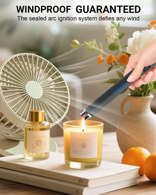FUKKUDA Electric Arc Candle Lighter - USB Rechargeable, Windproof & Flameless | Obsidian Black