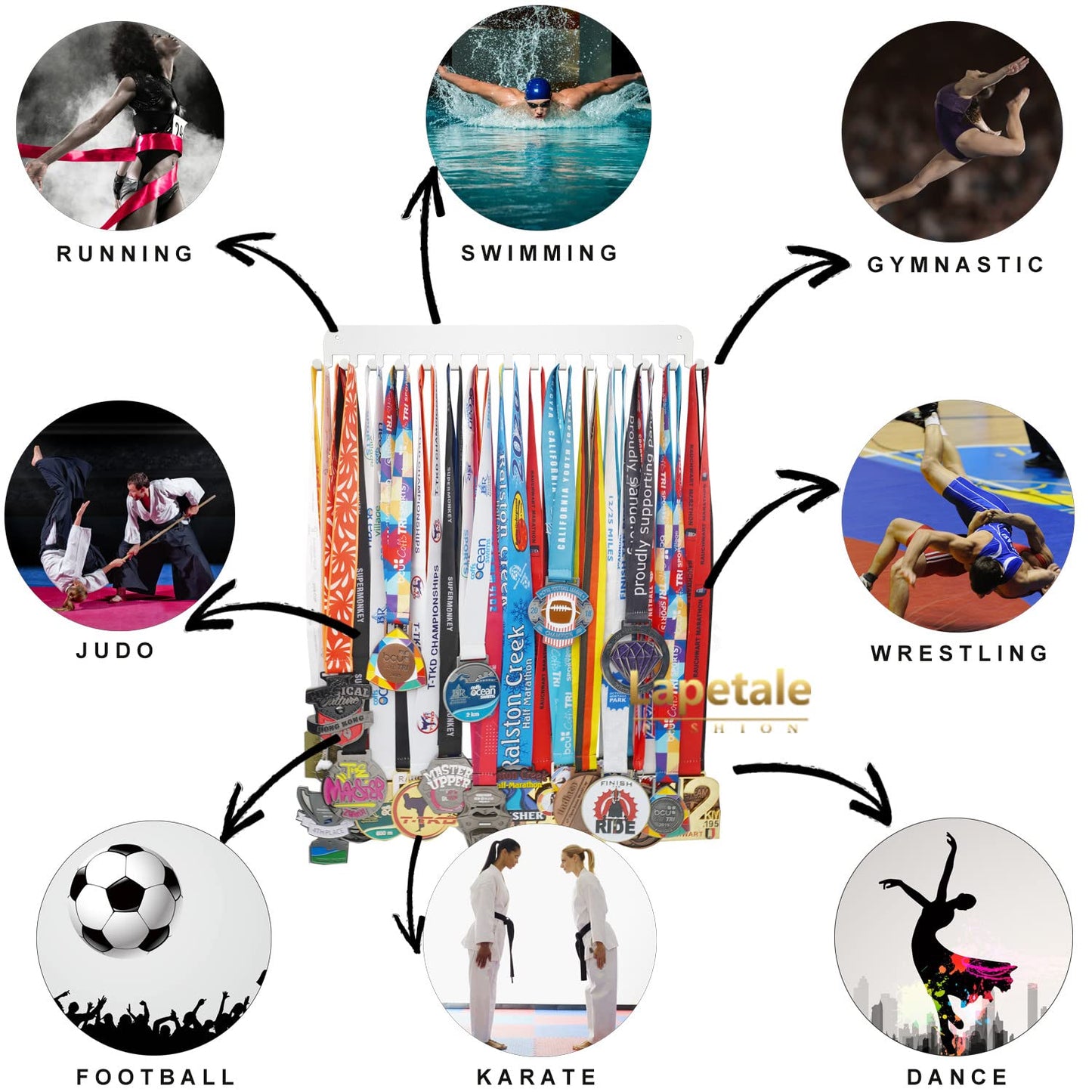 Lapetale Fashion White Medal Hanger Holder Display Wall Rack Frame-Running Medal Hanger Display Awards Ribbon Cheer,Marathon,Gymnastics,Soccer,Softball