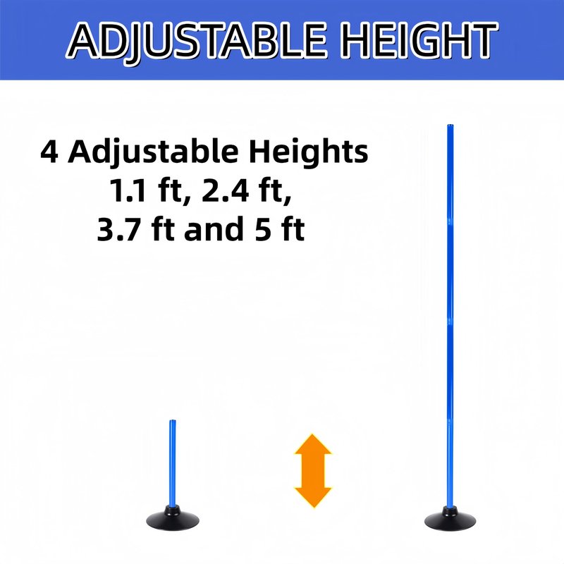 4 Pack Soccer Agility Training Poles, 5 FT Adjustable Speed and Agility Training Equipment for Football/Basketball/ Dog Practice, Bending Poles for Horses with Rubber Bases and Carry Bag (Blue)