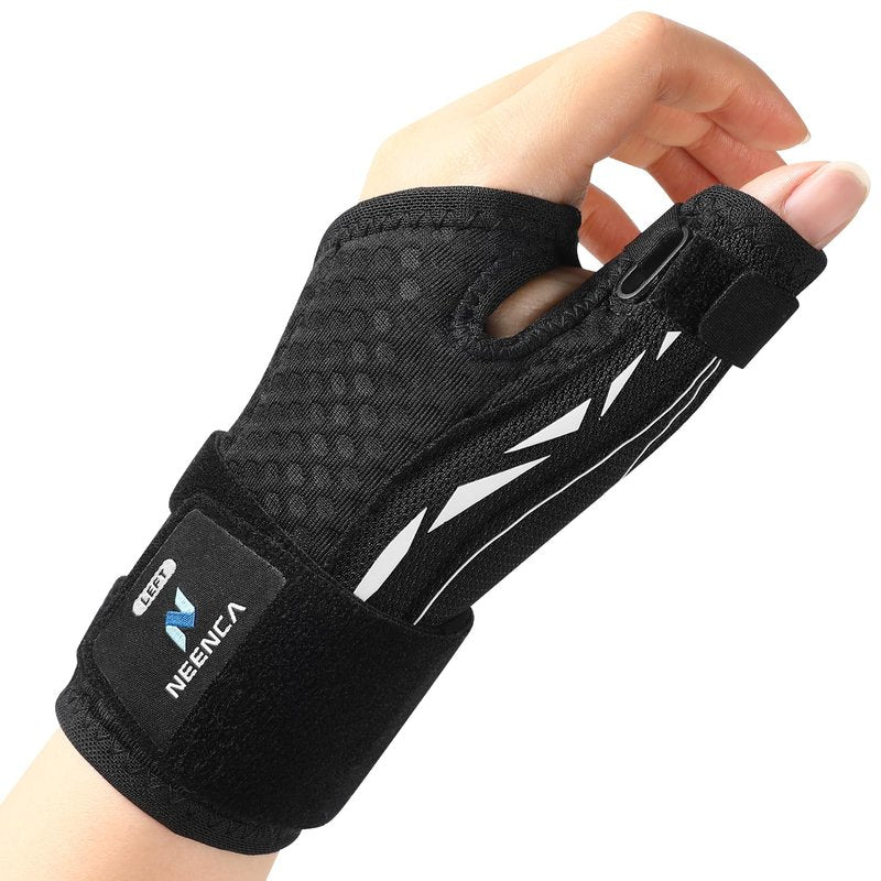 NEENCA Thumb Wrist Brace Support For Women&Men,Thumb Spica Splint For Night Support,Pain Relief For Trigger Thumb,CMC,De Quervains Tenosynovitis,Arthritis. (Black, Small, Left Hand)