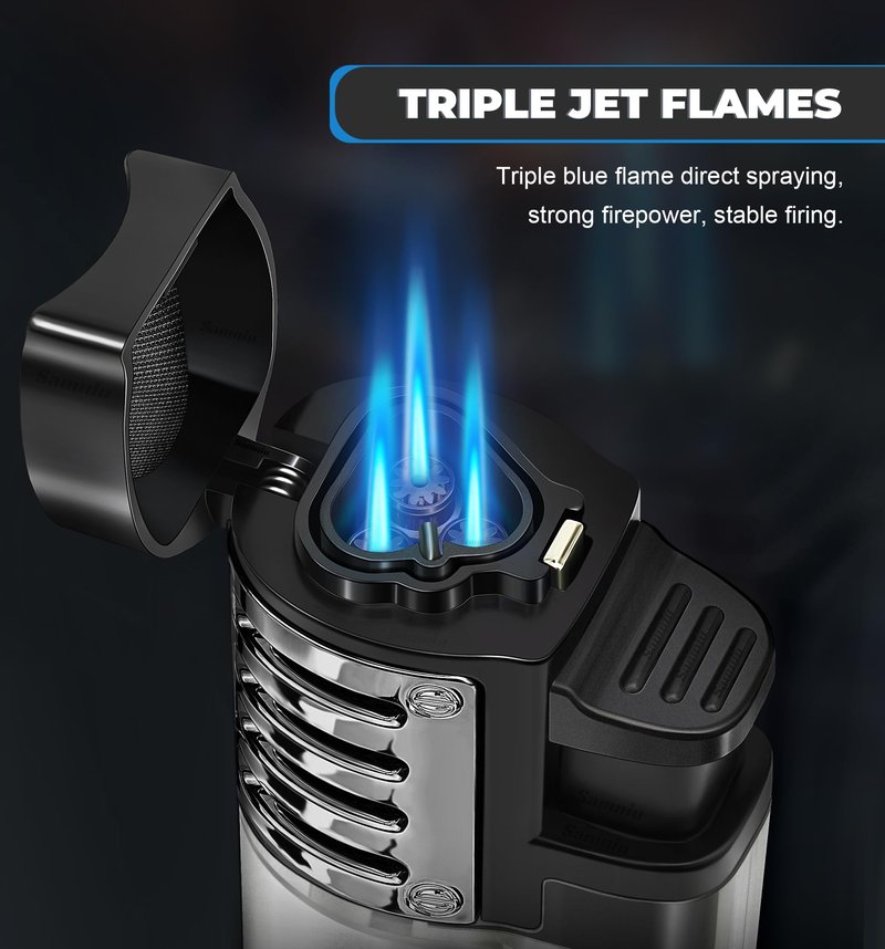 SAMNIU 2 Pack of Torch Lighter, Triple Jet Flames, Visible Gas Tank, Butane Gas Refillable, Windproof Pocket Lighters for Candle, Men’s Gift (Gas not Included)