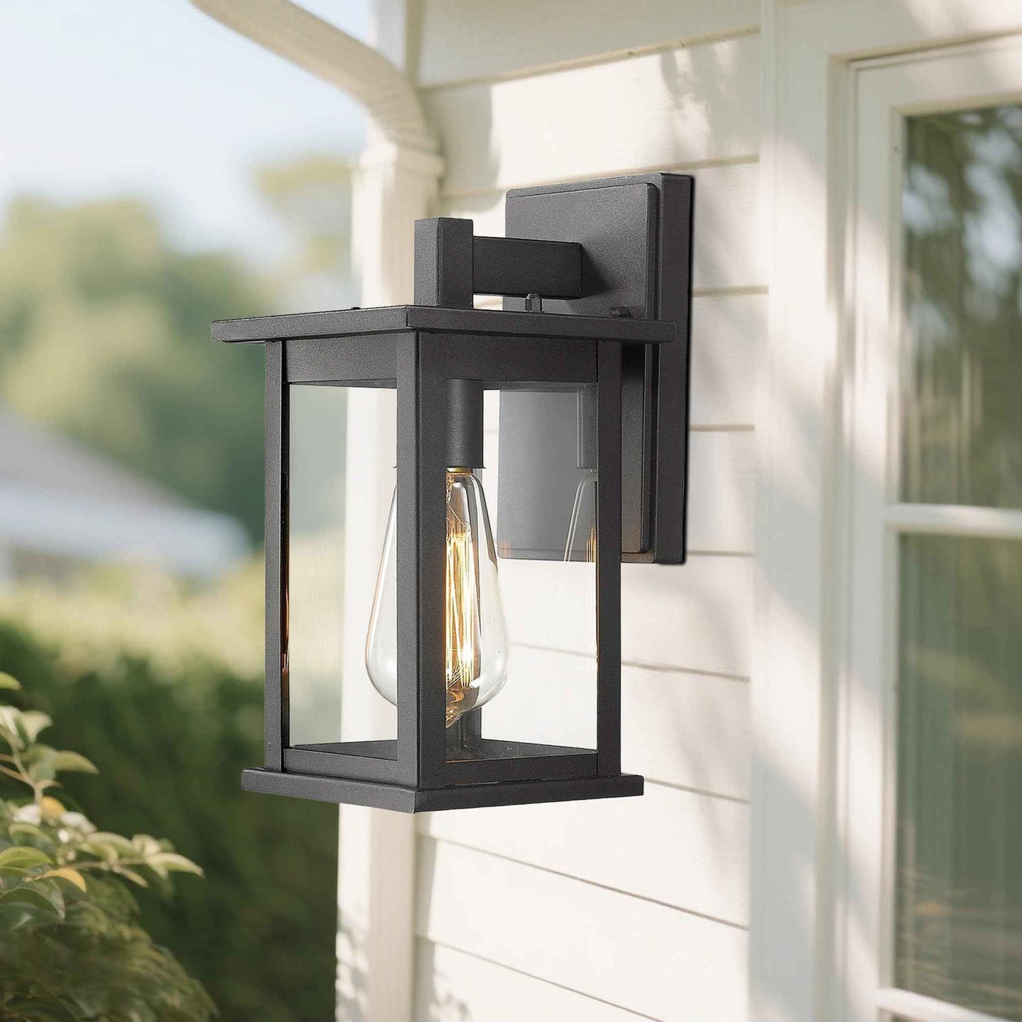 Bestshared Outdoor Wall Sconce, Anti-Rust Outdoor Wall Mounted Light, Black Carriage Lantern Lamp, Outside Porch Light,Exterior Lighting Fixture with Clear Glass for Home, Garage (Black, 2 Pack)