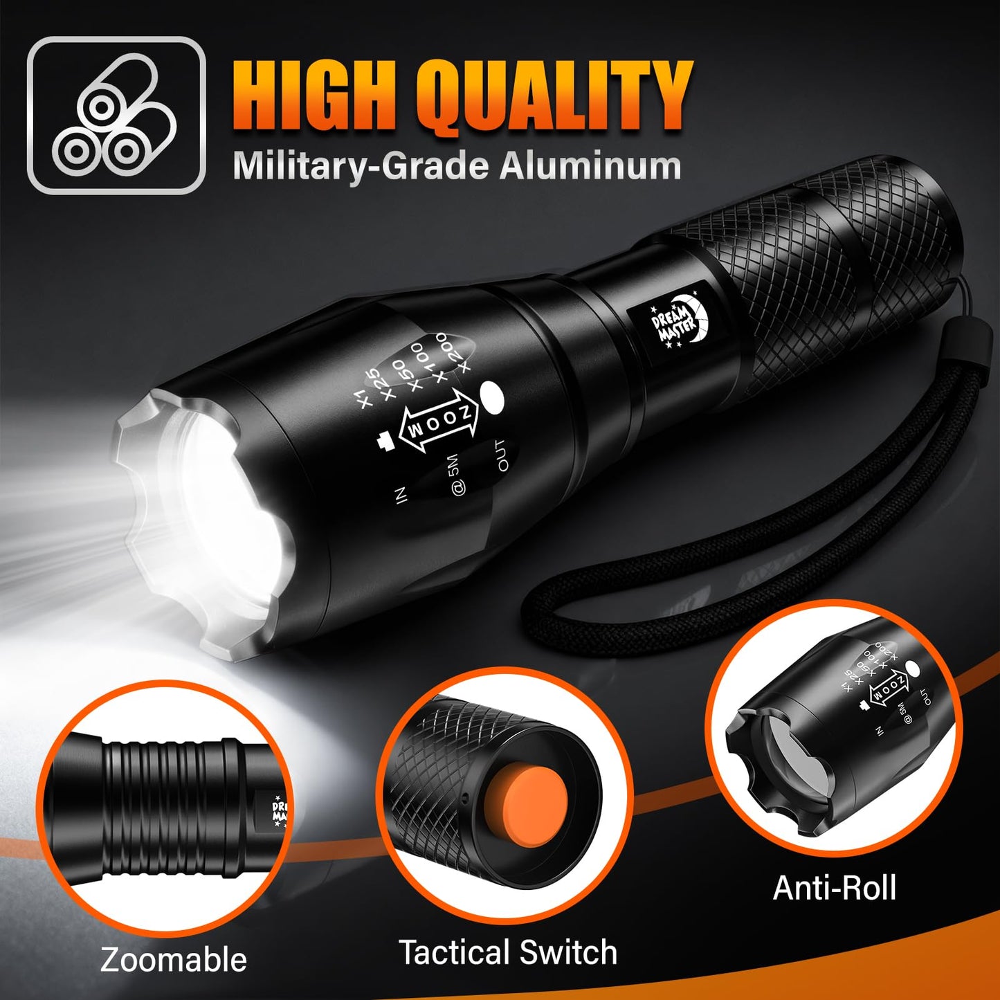 Dream Master 2 Pack LED Flashlights High Lumens with 6 AAA Batteries, 5 Modes Mini Waterproof Tactical Bright Flashlight for Camping, Hiking,Dad Gifts for Husband, Dad, Birthday Gifts for Men, Women