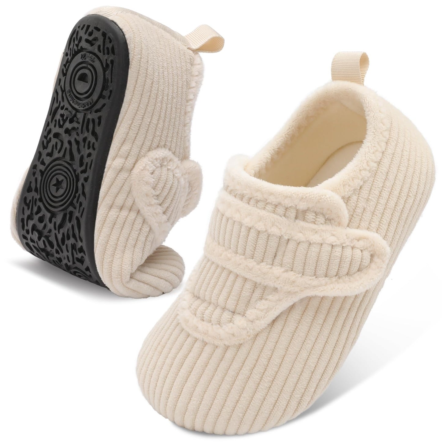 LeIsfIt Toddler Slippers Boys Girls House Shoes Soft Warm Kids House Slippers Slip on Cozy Bedroom Sock Shoes Non-slip Indoor Outdoor Slipper Shoe, Beige 6.5-7.5 Toddler