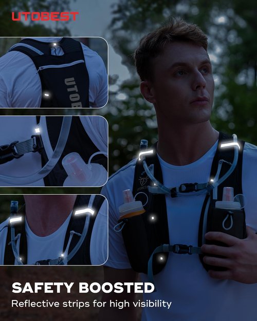 UTOBEST Running Vest, 5L Hydration Vest Lightweight, Breathable and Sweatproof Running Backpack, Adjustable for Trail Marathon Race Jogging Cycling Black (Vest Only)
