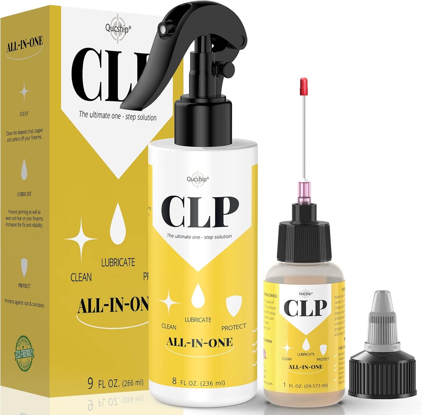 Qucship Gun Oil Cleaning Kit - Multi-Purpose 8 oz & 1 oz Needle Oiler for Optimal Protection