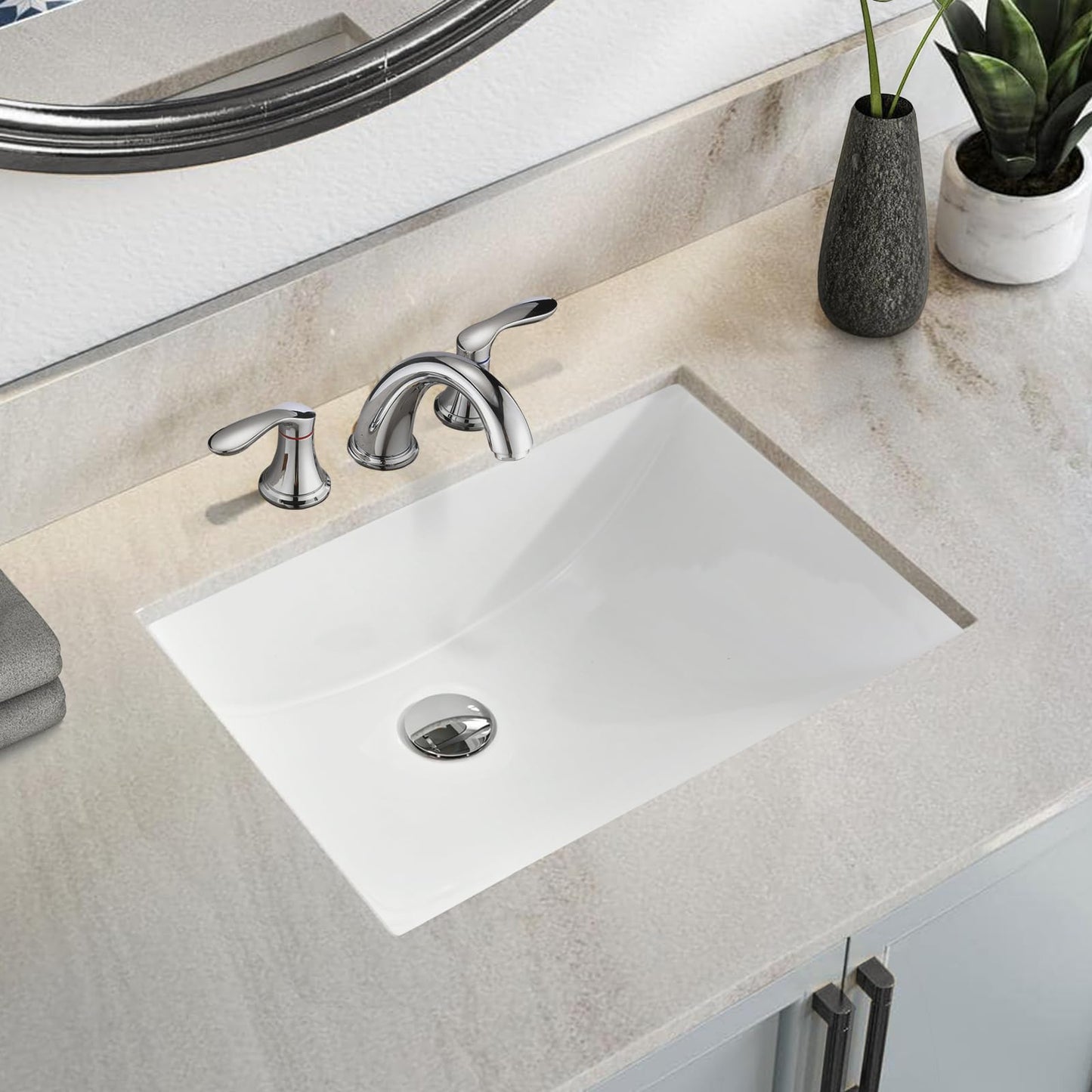 EQLOO Rectangular Undermount Bathroom Sink - 20 X 15 inch Vessel Sink,Undermount Bathroom Sink Rectangle, White Ceramic Lavatory Vanity Basin with Overflow