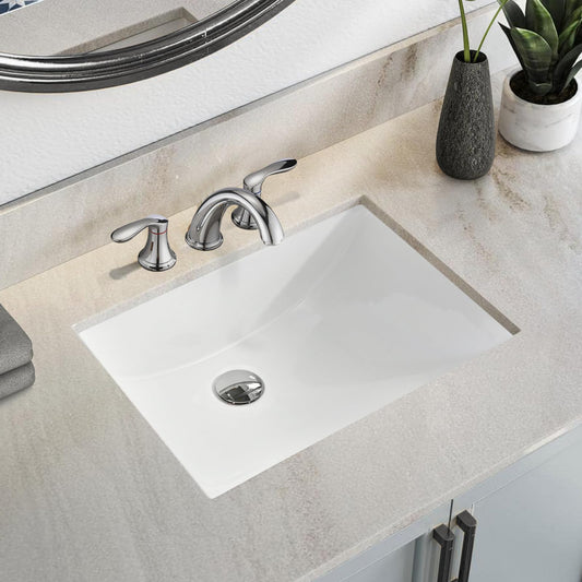 EQLOO Rectangular Undermount Bathroom Sink - 20 X 15 inch Vessel Sink,Undermount Bathroom Sink Rectangle, White Ceramic Lavatory Vanity Basin with Overflow