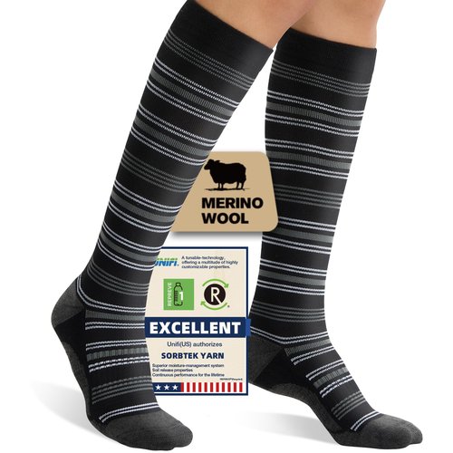 Iambamboo Merino Wool Compression Socks for Women Men, 15-20 mmHg Knee High Socks for Flying, Travel, Running