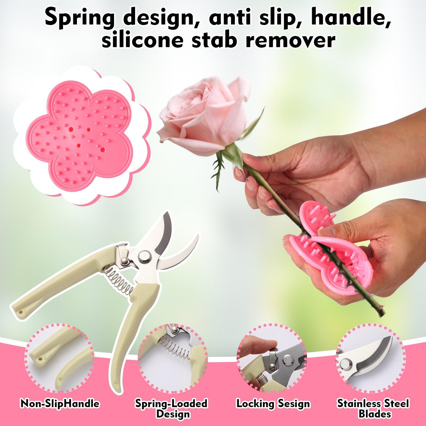 Rose Thorn Stripper Tool, Zhoujitong - 3-in-1 Professional Rose Dethorner, Florist Supplies, Florist-Grade Thorn Remover for Roses with Safety Guard for Bouquets and Pruning