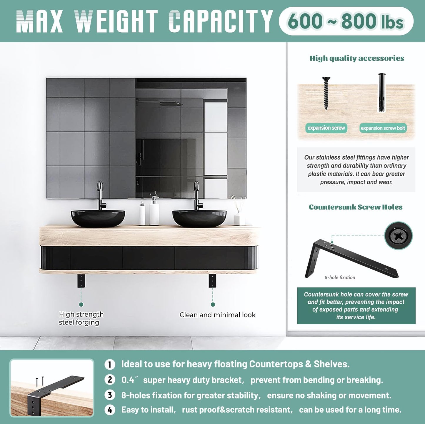 Countertop Support Brackets 4 Pack L Bracket Countertop Brackets 16" x 6" x 2.5" Heavy Duty 3/8" Thick Shelf Brackets Metal Corbels L Shape Bracket for Wood Shelf/Quartz/Granite/Concret Countertops