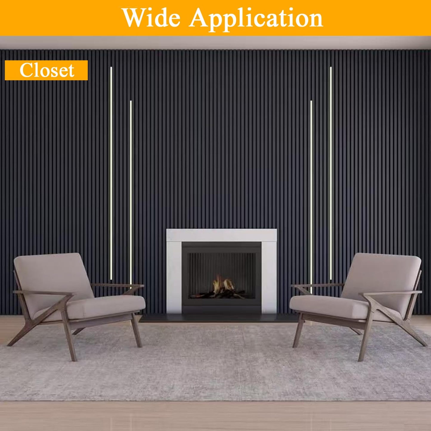 Black Wall Panels LED Lights,8PCS 3000K Self-Adhesive LED Light with Touch Switch for Wood Slat Walls,Under Cabinet Light