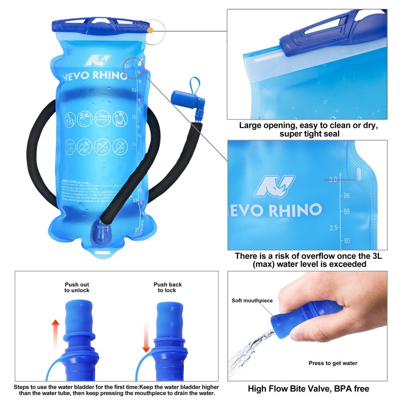 N NEVO RHINO Hydration Backpack with Water Bladder 3L, Hiking Backpack with Rain Cover, Insulation Water Daypack for Cycling Biking