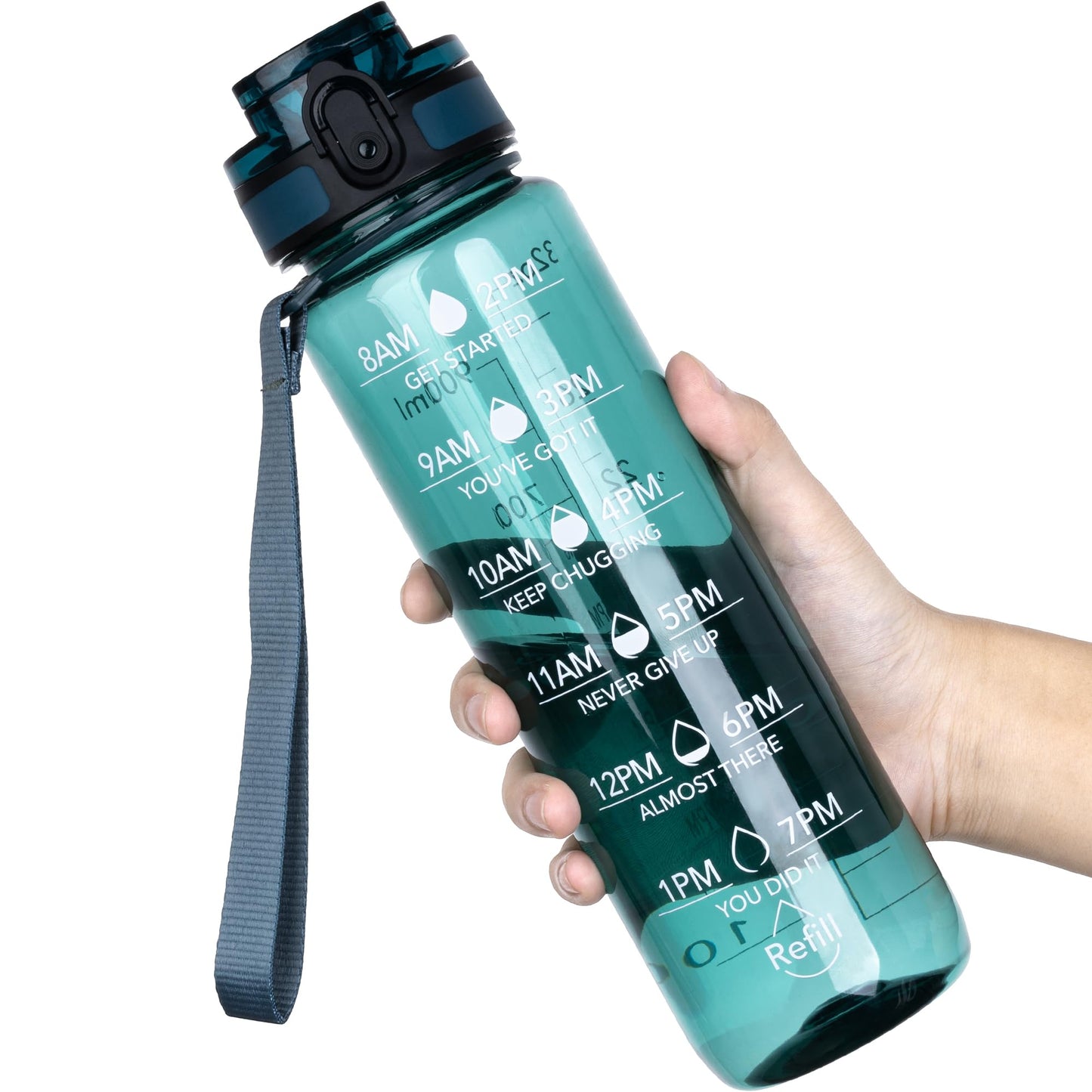 OLDLEY Water Bottle, 32oz Motivational Sports Water Bottle with Time Marker - Times to Drink - Tritan, BPA Free, Wide Mouth Leakproof, Anniversary Birthday Gifts for Men Women, Deep Sea (1 Bottle)