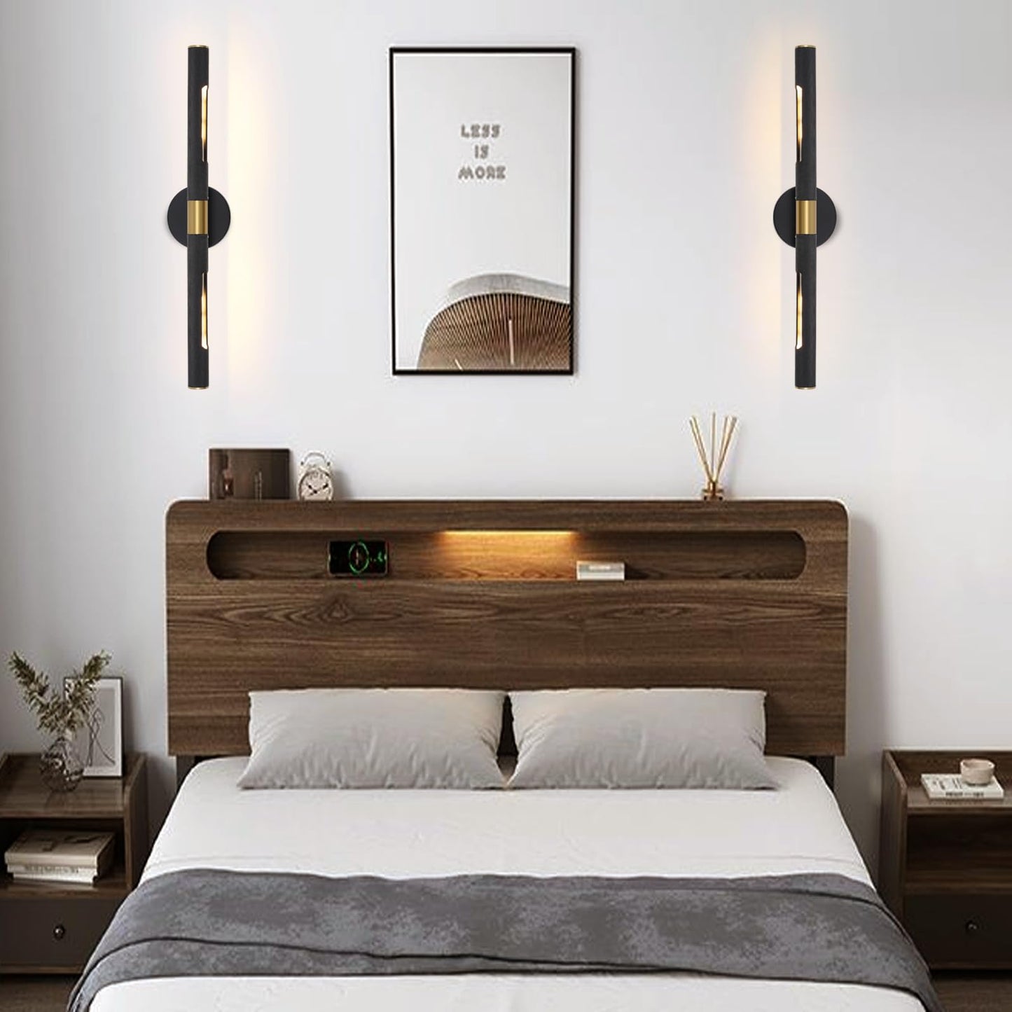 BAODEN Modern Picture Light 24 inches Brushed Brass Gold Black Wall Sconce with Knurled Texture Cylinder Metal Shades Rotatable 360°Indoor Wall Lighting Fixture for Bathroom Vanity Lights Bedroom