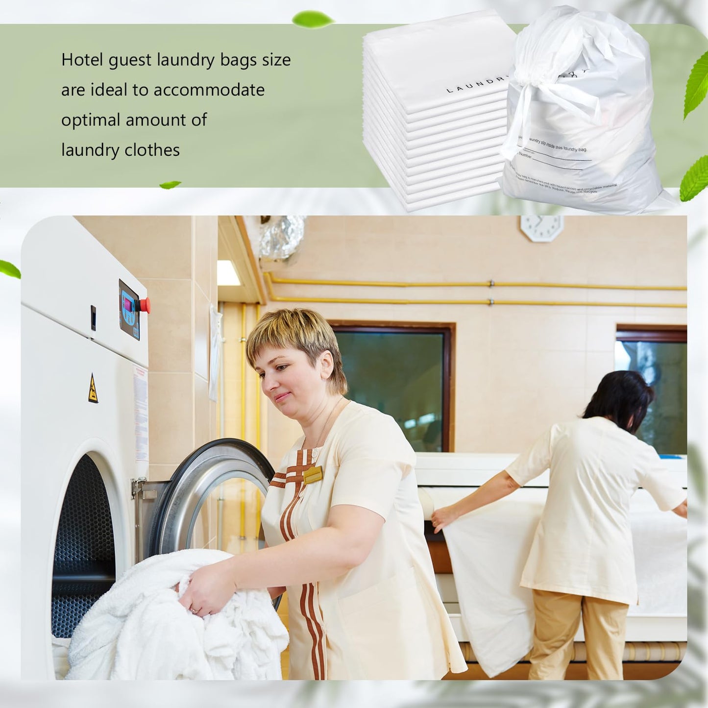 Wowangce 100 Pack Hotel Laundry Bags Bulk 1.38 Mil 14" x 24" Laundry Plastic with Drawstring Closure Writing Strips Patient Personal Belongings Dirty Clothes Bag for Factory Travel Hospital