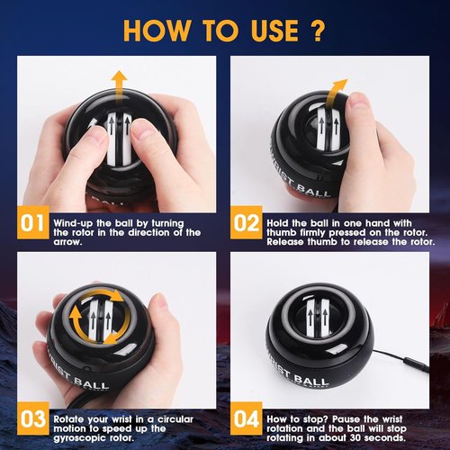 JIN BD Gyro Ball Wrist Trainer - Auto-Start Gyroscopic Forearm Exerciser for Strengthening Arms & Fingers