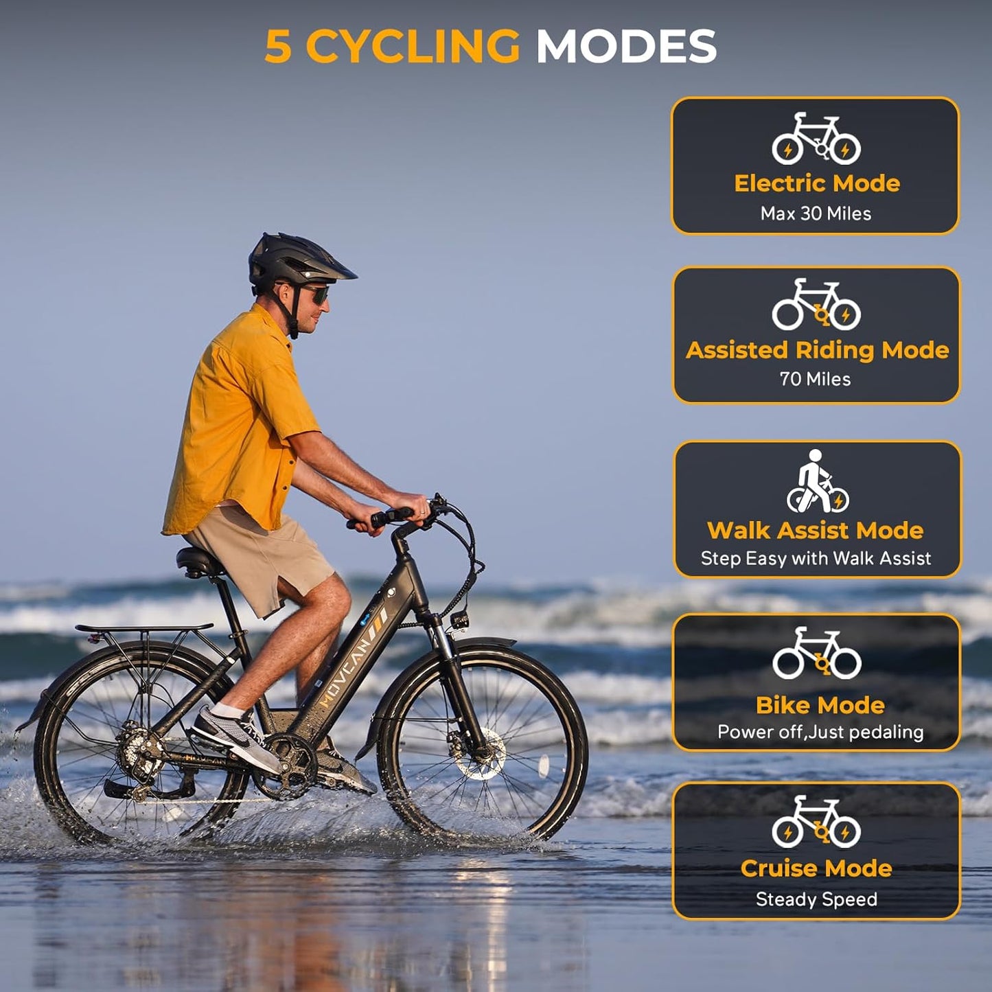 Movcan V80 Electric Bike - 1000W Motor, 28MPH City Cruiser | 48V 13Ah Battery, 70 Miles Range, 7-Speed