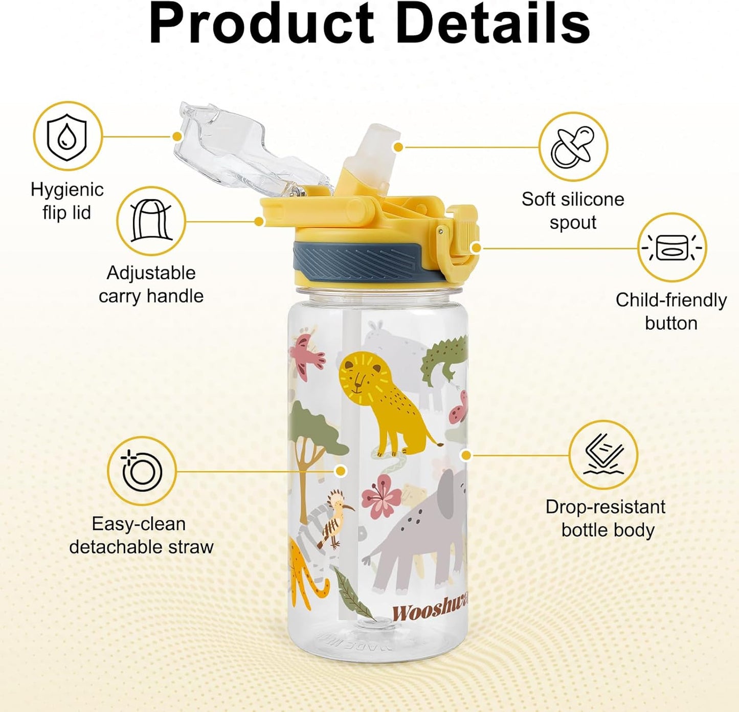 Skiennix Kids Water Bottle - 16 Oz BPA-Free Plastic with Silicone Spout & Pop-Up Cover | Woodland Animals/Flower