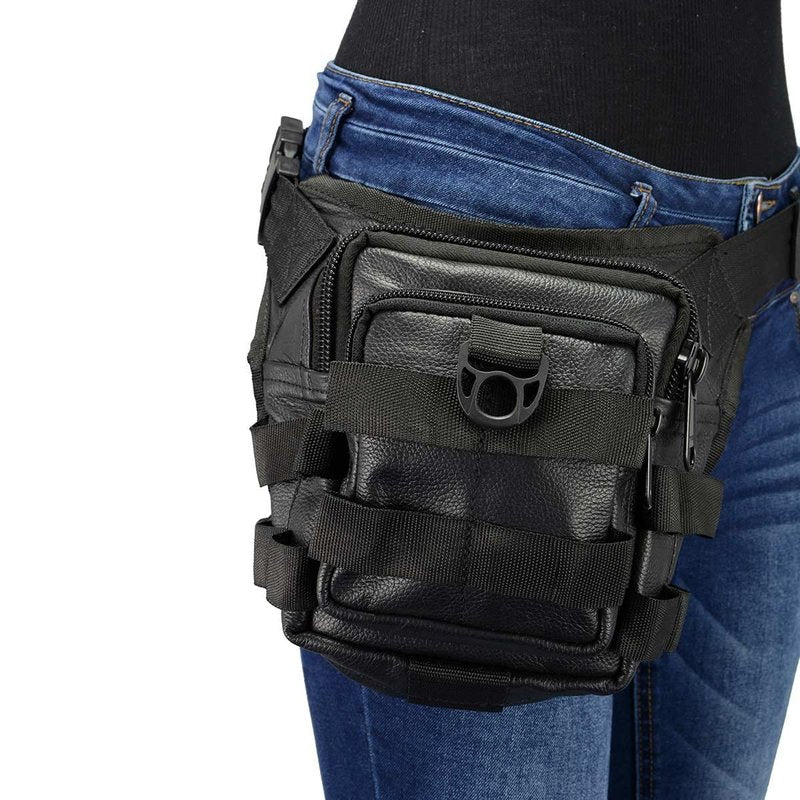 Milwaukee Leather MP8840 Black Leather Conceal and Carry Tactical Thigh Bag with Waist Belt - One Size