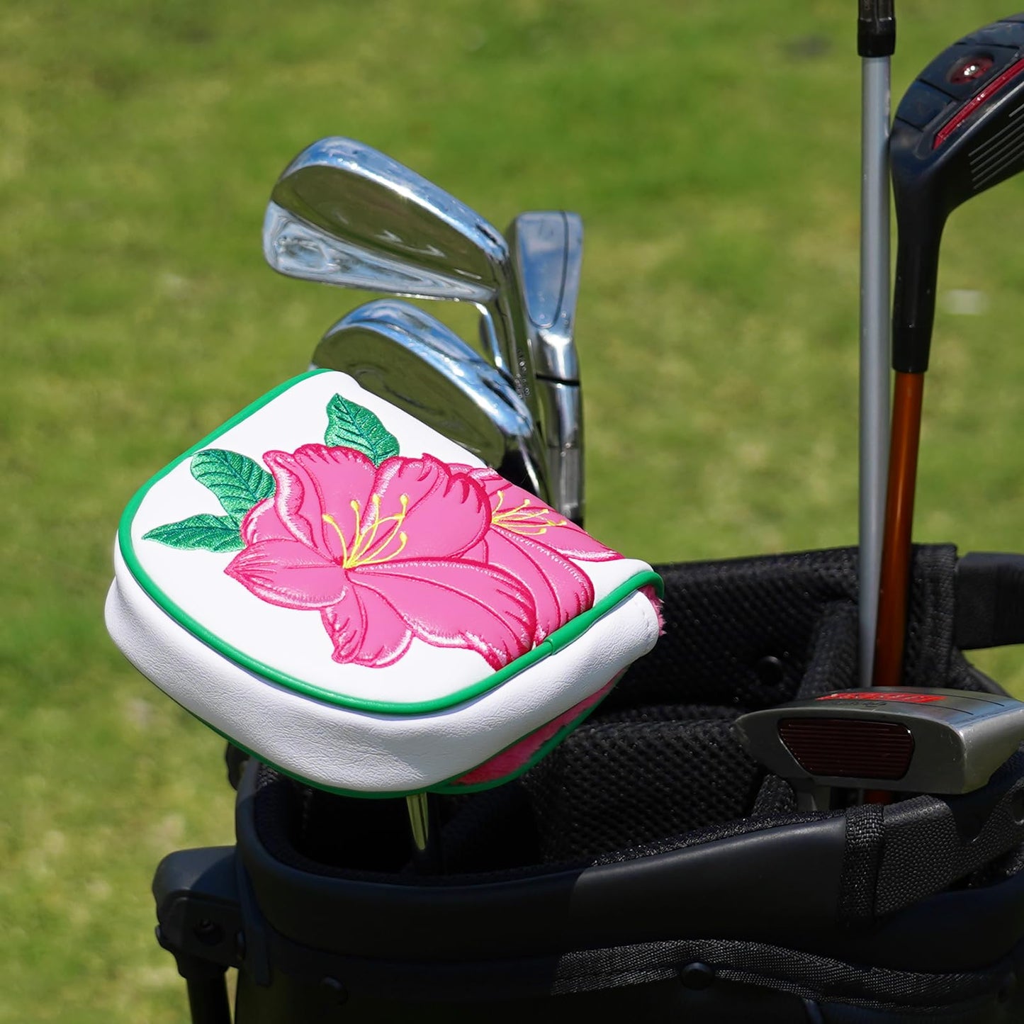 LZFAN Golf DF3 Mallet Putter Cover Golf Club Head Cover Golf Head Cover Driver Flower Embroidery