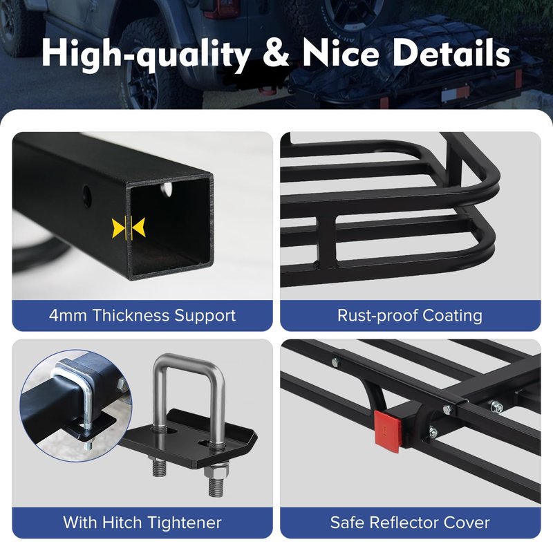 Donext 53" x 19" x 5" Hitch Cargo Carrier, 500 Lbs Heavy Duty Trailer Cargo Carrier Basket, Hitch Mount Cargo Carrier with Net, Strap, Tightener, Fits 2" Hitch Receiver for Car SUV Truck Pickup