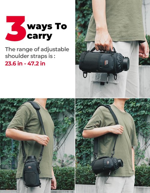 KEMIMOTO Water Bottle Holder Bag, Water Bottle Carrier with Adjustable Shoulder Strap, Water Bottle Pouch Holder for Hiking, Compatible with YETI STANLEY SLM 32 oz, 40 oz (Black-1, Elastic Band-32 oz)