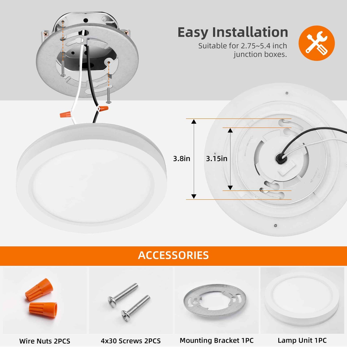 Hlite 7.5 Inch Flush Mount LED Ceiling Light with Night Light, CRI90, 15W, 1500 LM, 3000K/4000K/5000K Selectable, Flat Round LED Ceiling Light, Dimmable Bedroom Lights for Ceiling, White(1Pack)