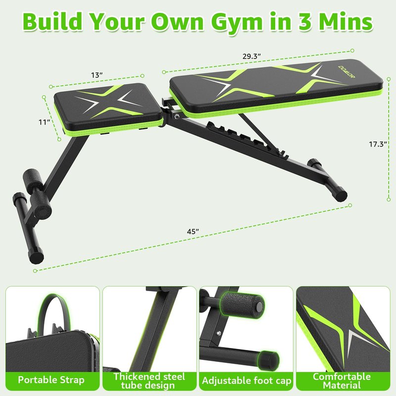 DOMOR Adjustable Weight Bench, 7 Backrests Basic Workout Bench for Home Gym, Fast Folding, Stable Weight Bench for Men Women, Chest Shoulders Arms Muscles, Incline Bench Press for Full Body