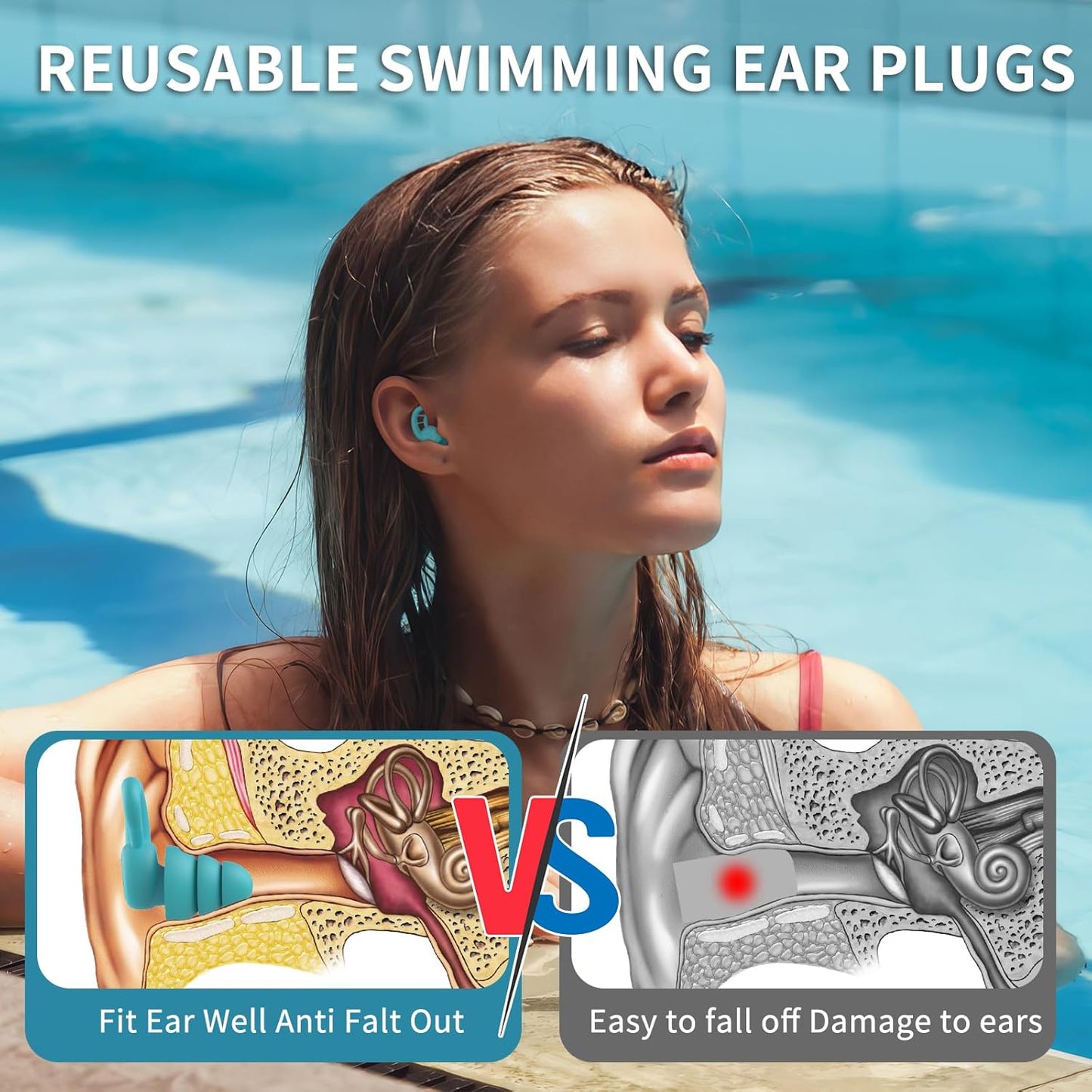 Skiennix Swimming Ear Plugs - 6 Pairs Reusable Silicone Waterproof Earplugs for Water Sports | Adults
