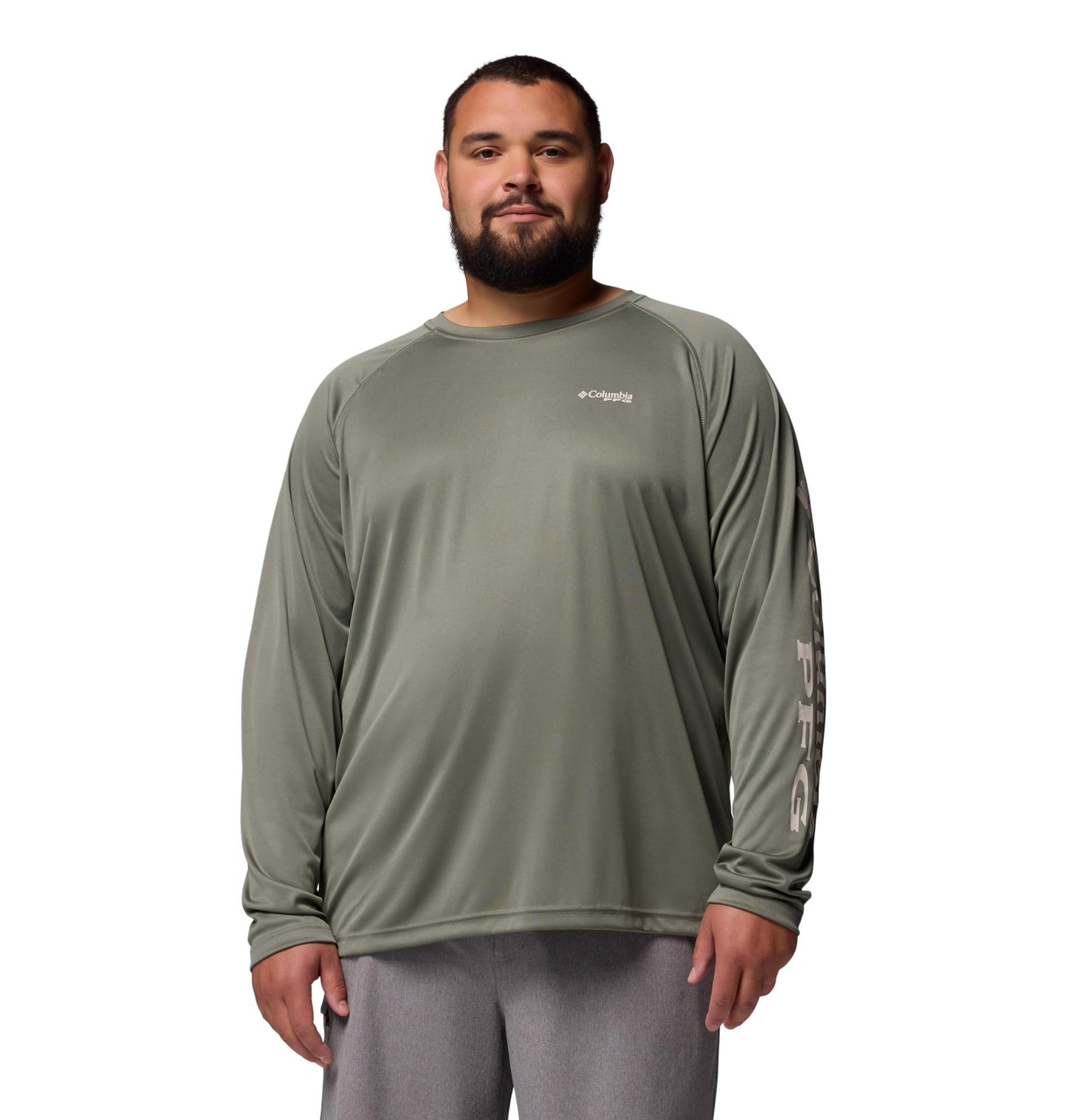 Columbia Men's PFG Terminal Tackle Long Sleeve Fishing Shirt, Cypress/Dark Stone Logo, Large Tall