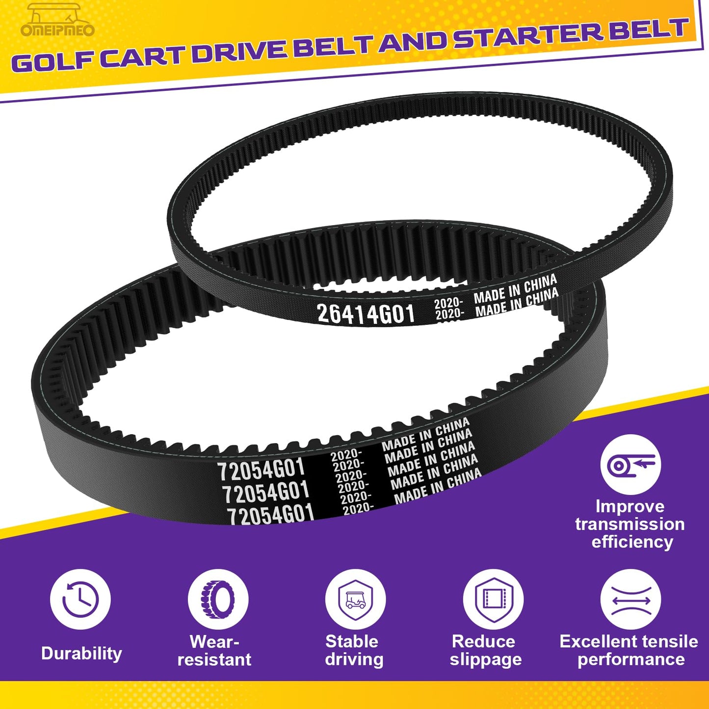 EZGO Clutch Drive Belt & Starter Generator Belt Kit for 1994-UP EZGO TXT Medalist 4 Cycle Gas Golf Cart, Golf Cart Drive Belt and Starter Belt Replace OEM# 72054G01 72024G01 72025G01 26414G01 630587