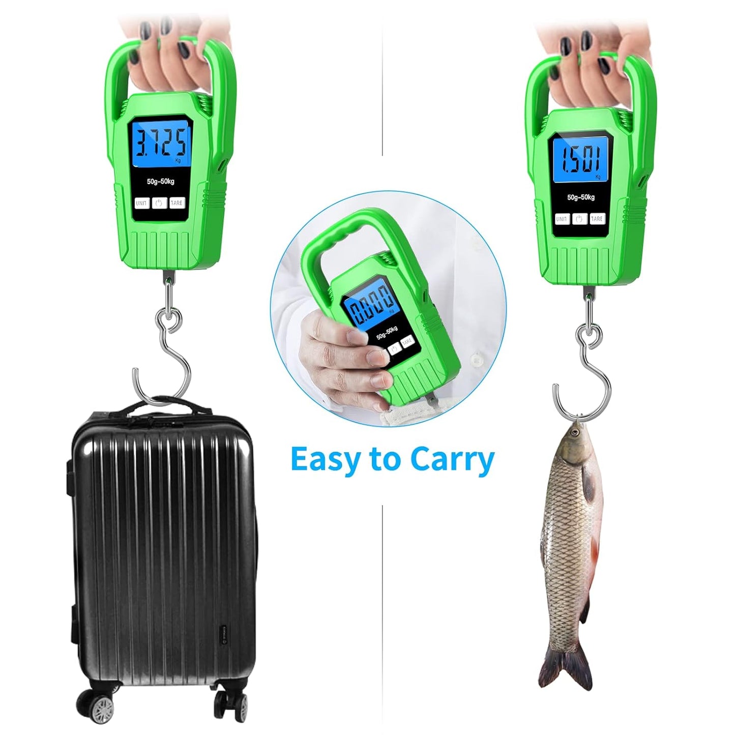 SKEAP Digital Fish Scale - 110lb Capacity with Backlit LCD Display & Large Handle | Green Fishing Gift