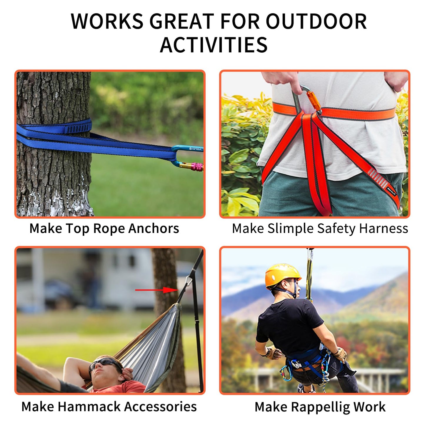 NewDoar 16mm Climbing Sling UIAA CE Certified,23KN EN566 Certified,Climbing Utility Cord Rock Climbing,Creating Anchors System,Rappelling Gear,Perfect for Tree Work(Black 12" 3pcs)