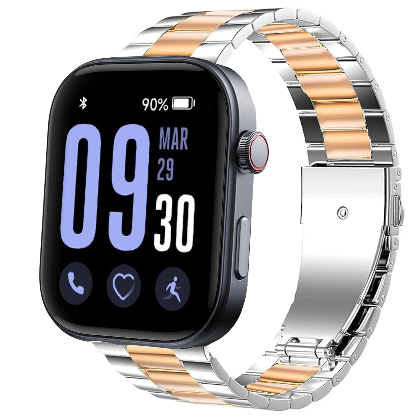 GTX13, GTX12 Smart Watches Band, Lamshaw 22mm Stainless Steel Metal Replacement Straps Compatible for Fitpolo GTX12, ENOMIR GTX12, Tensky GTX12, uaue T60, QXQ T60, QCOQ T60 Smart Watches (for 22mm size band, Silver-Rose Gold)
