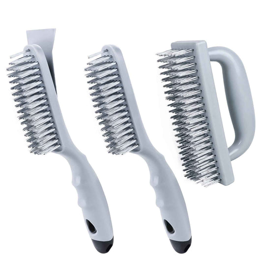 ANDOUNIER Stainless Steel Wire Brush Set 3Pcs,6.9" x 2.6"Size,144 Bundles of Bristles,Block Wire Brush with Strong Handle,for Cleaning Welding Slag & Rust,Dust and Paint Scrubbing