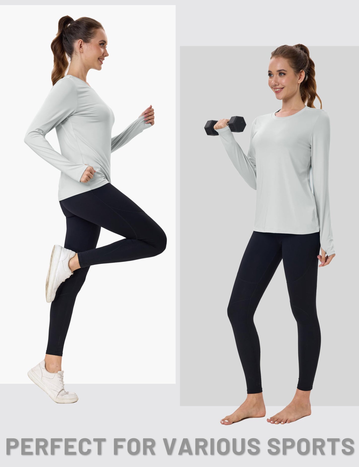 MAGCOMSEN Women's UV Protection UPF 50+ Long Sleeve Quick Dry Fit Cooling Sunscreen Shirts Gym Fishing Tops Light Grey L