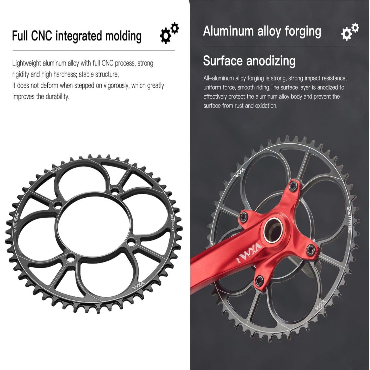 YBEKI 104BCD Chainring - CNC 7075-T6 Aluminum Narrow-Wide Round Chainwheel for MTB/Road Bikes (32-52T) | Compatible with Shimano/SRAM 8-11 Speed | Ultra-Light | Anti-Drop Design (Black, 48T)