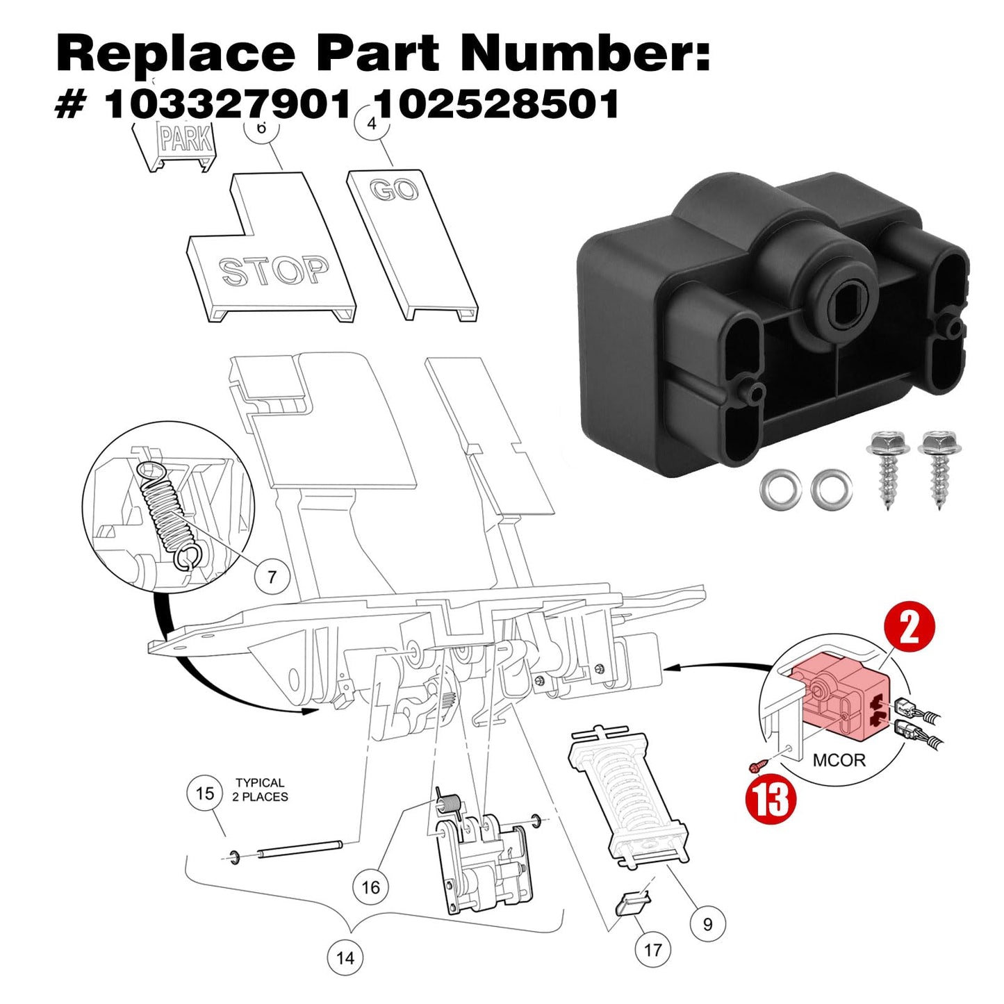 AIPSET MCOR 2 Golf Cart Throttle Potentiometer Accelerator Compatible with Club Car Precedent 2004-2011 Electric Models, Club Car MCOR 2 Motor Controller, Replaces OEM# 102528501, 103327901