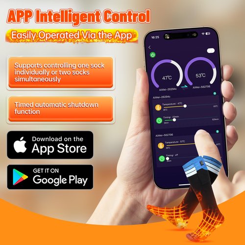 Heated Socks for Men & Women - APP-Controlled Electric Socks with 6000mAh Rechargeable Battery, 10s Fast Heating, 5-Temp Levels, Up to 17H Warmth, Washable Foot Warmers for Hunting, Hiking, Camping