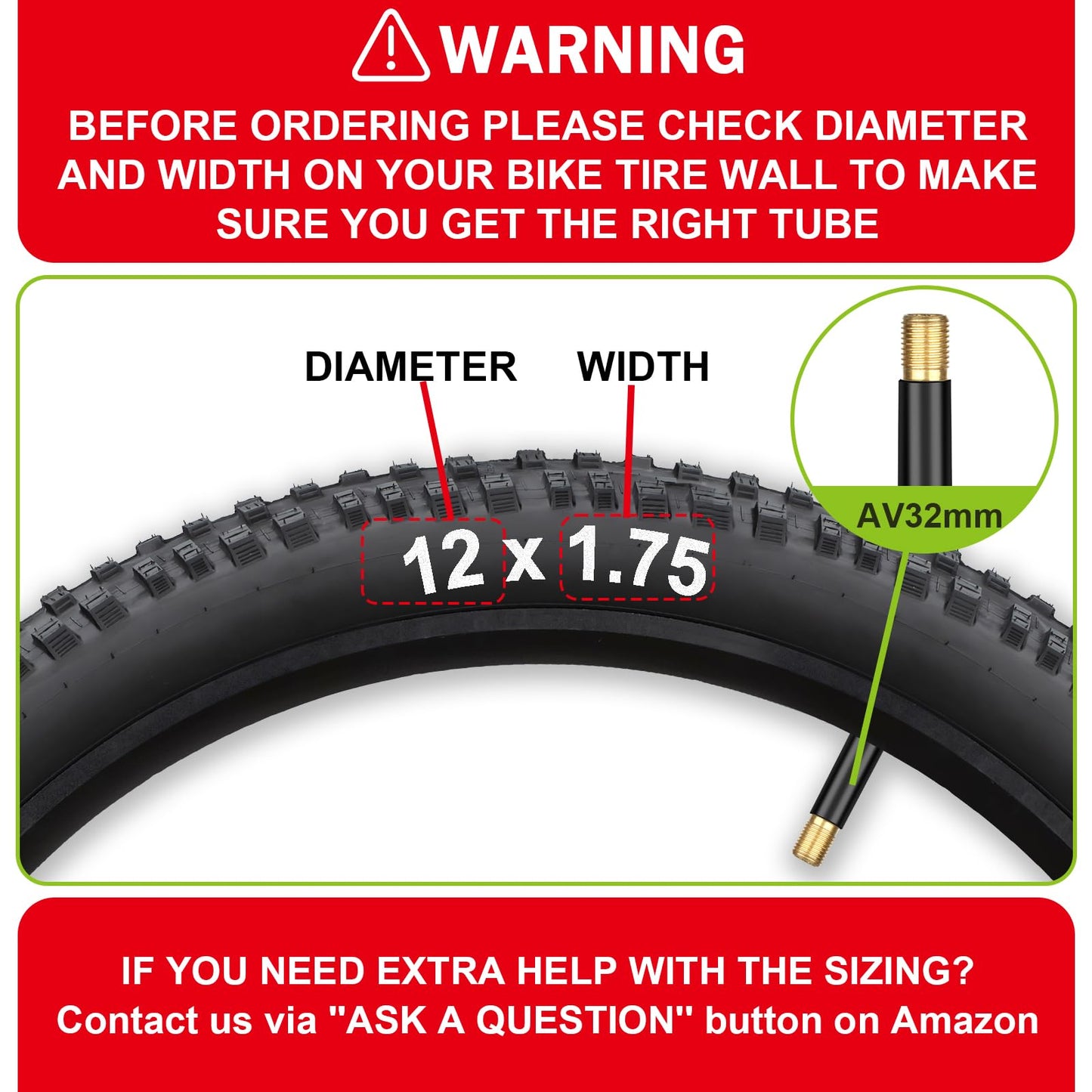 Hydencamm 4 Pack 12 Inch Bike Tube Fit 1.75/1.95/2.10/2.125, 32mm AV