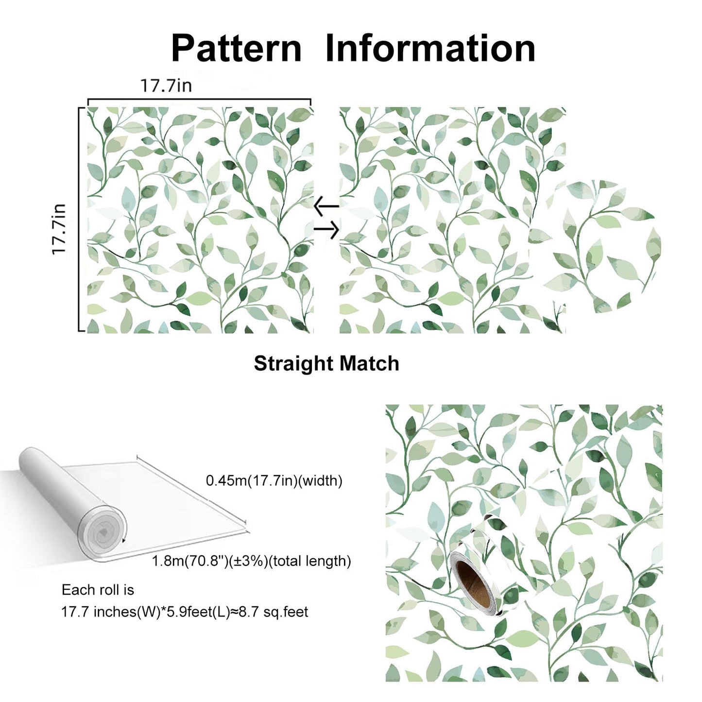 Wookmmy Modern Blue and Sage Green Leaf Peel and Stick Wallpaper Botanical Design Removable Self Adhesive Vinyl Contact Paper for Bathroom Waterproof Cabinets and Farmhouse Wallpaper 17.7" x 70.8"