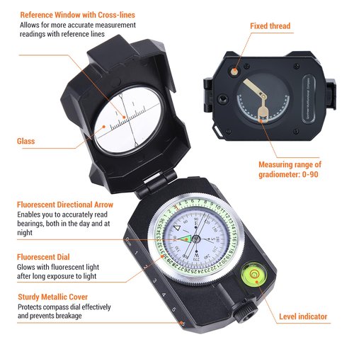 Sportneer Compass Survival Hiking Military Waterproof Lensatic Compass with Inclinometer for Camping Hunting