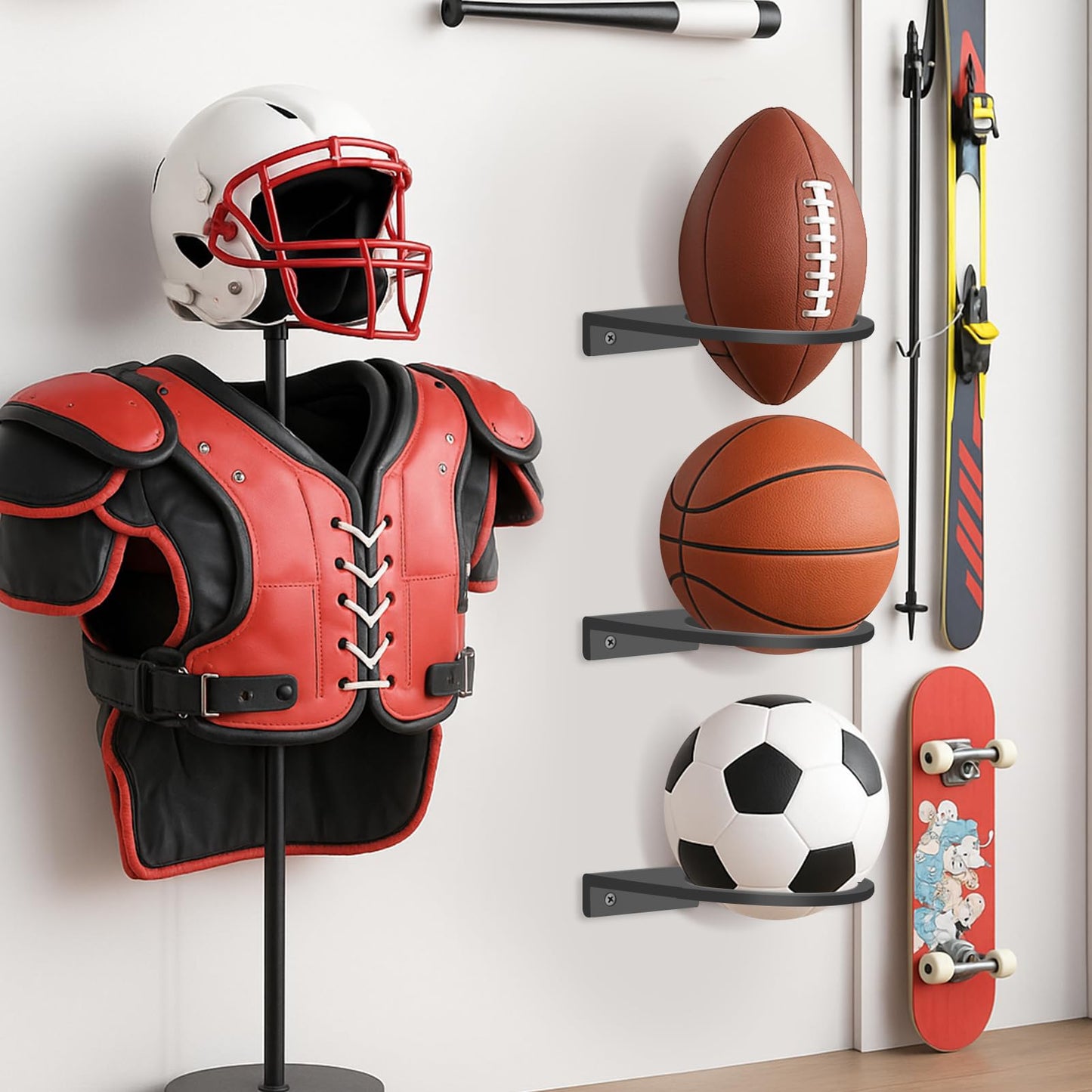 Basketball Wall Mount 2-Pack, Black Acrylic Ball Holder for Sports Balls