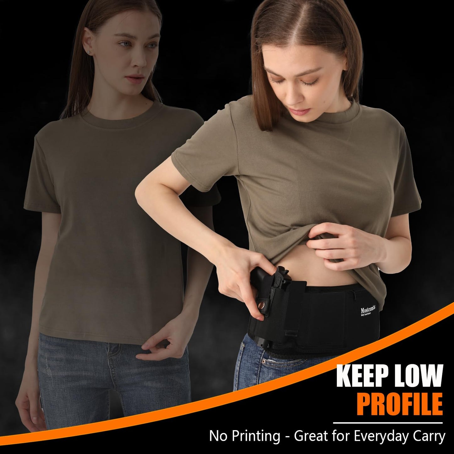 Mostcomtac Belly Band Holster for Men and Women - Comfortable Gun Holster for Pistol Fits Glock 19 17 42 43 43x, Taurus, Ruger LCP, S&W M&P Shield, Breathable